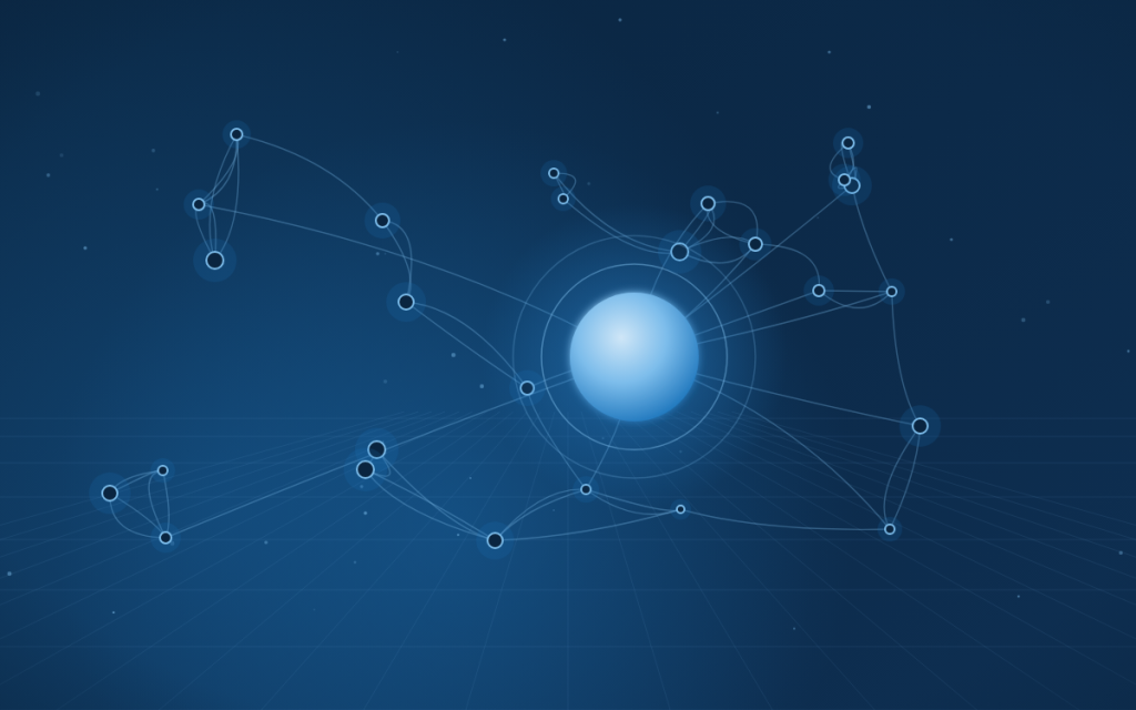 Abstract illustration of database nodes connected across regions